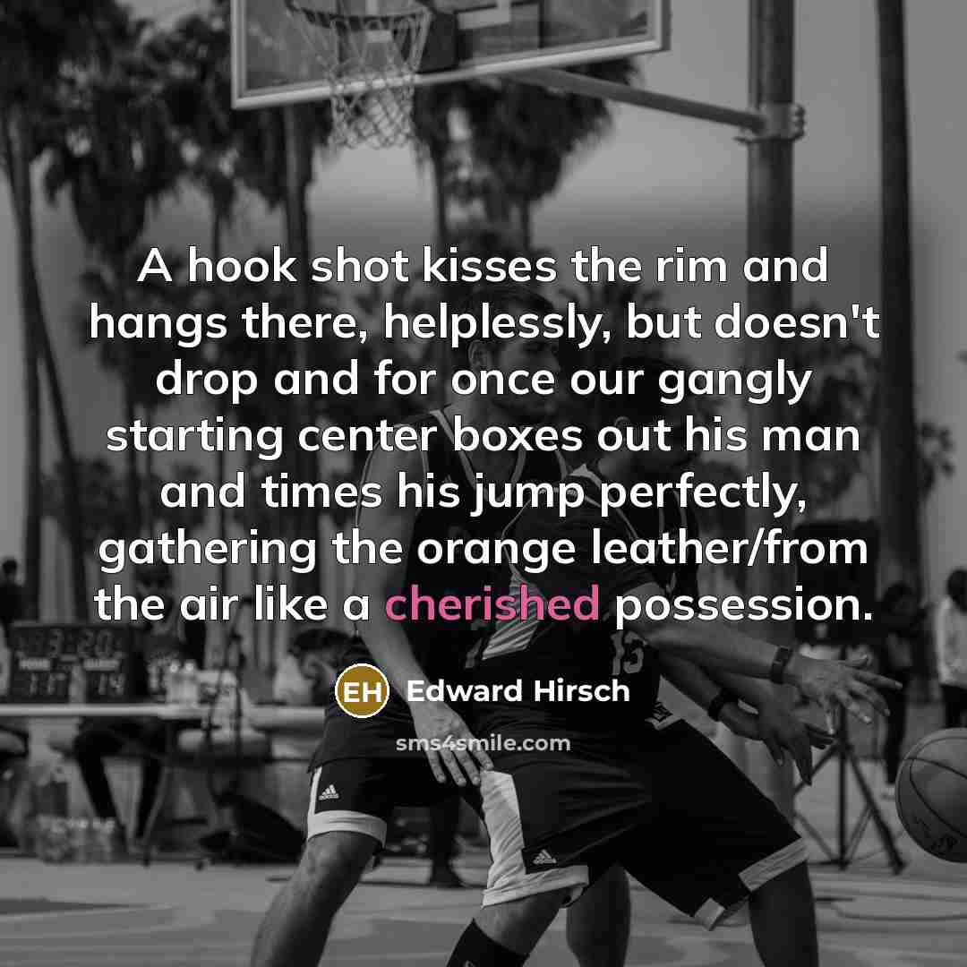 “A hook shot kisses the rim and hangs there, helplessly,…” quote by Edward Hirsch