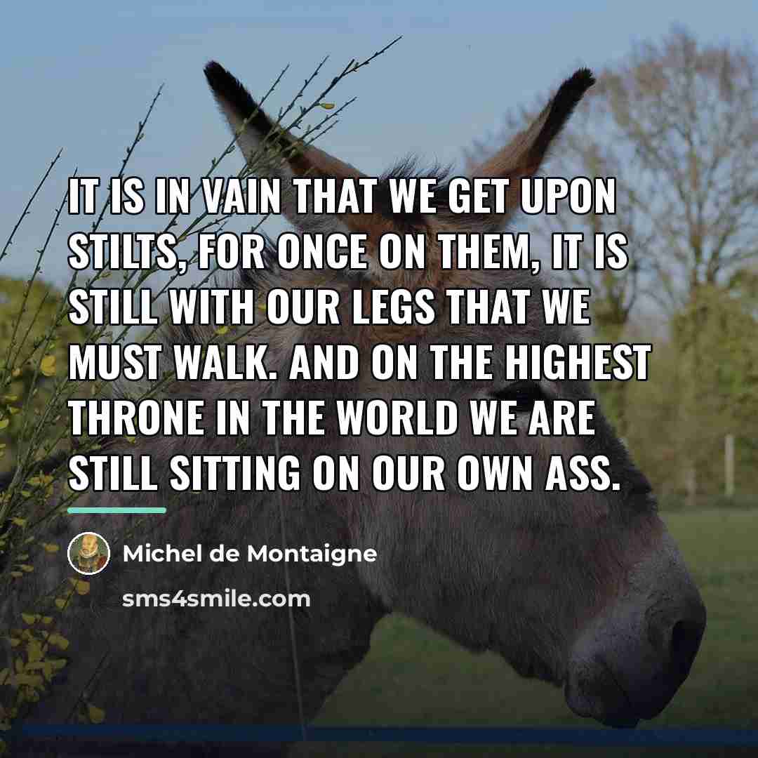 “It is in vain that we get upon stilts, for…” quote by Michel de Montaigne