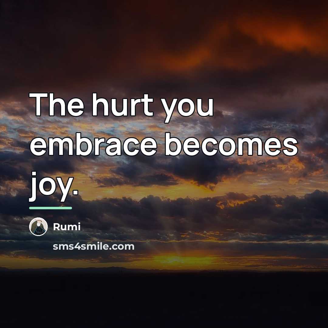 “The hurt you embrace becomes joy.…” quote by Rumi