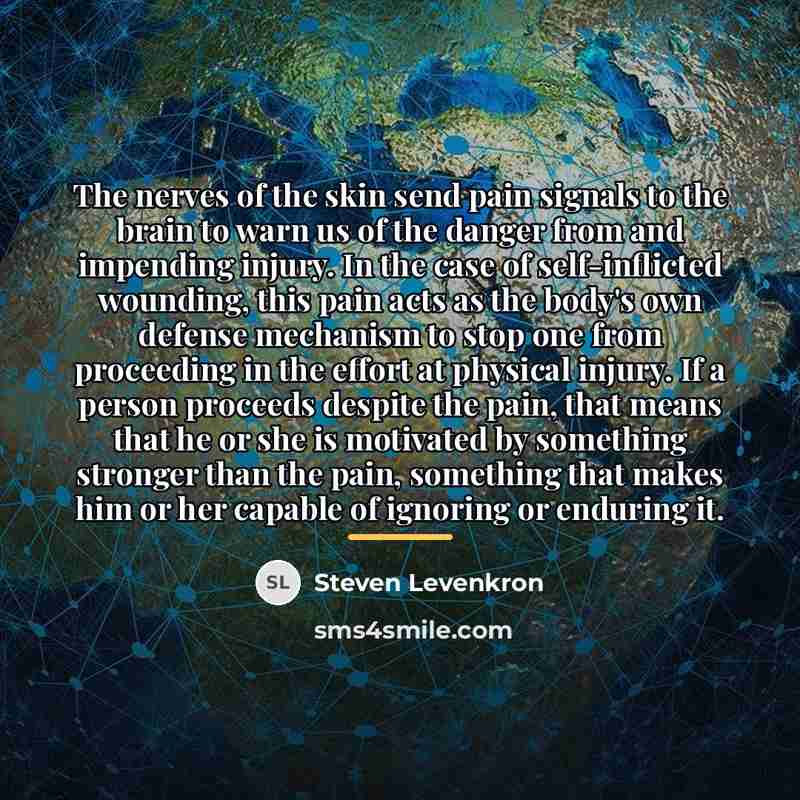 “The nerves of the skin send pain signals to the…” quote by Steven Levenkron