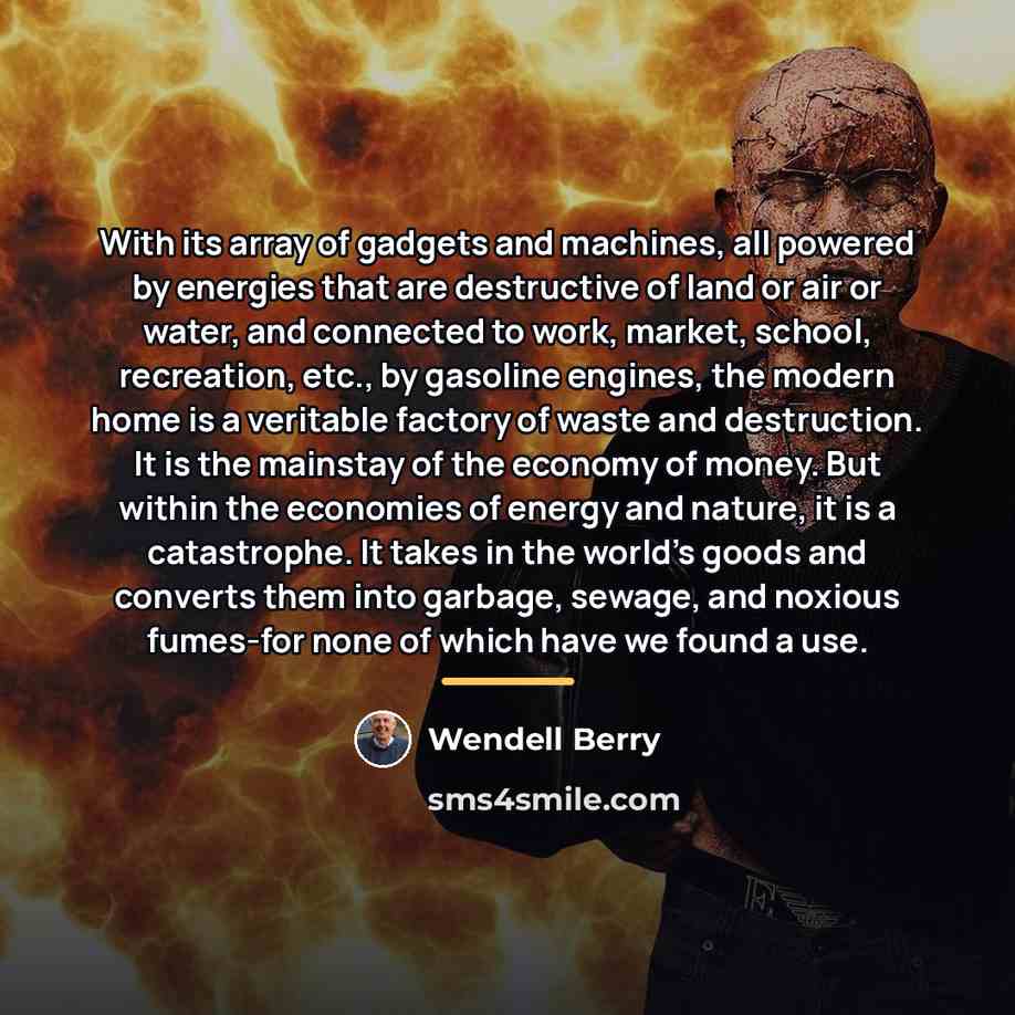 “With its array of gadgets and machines, all powered by…” quote by Wendell Berry