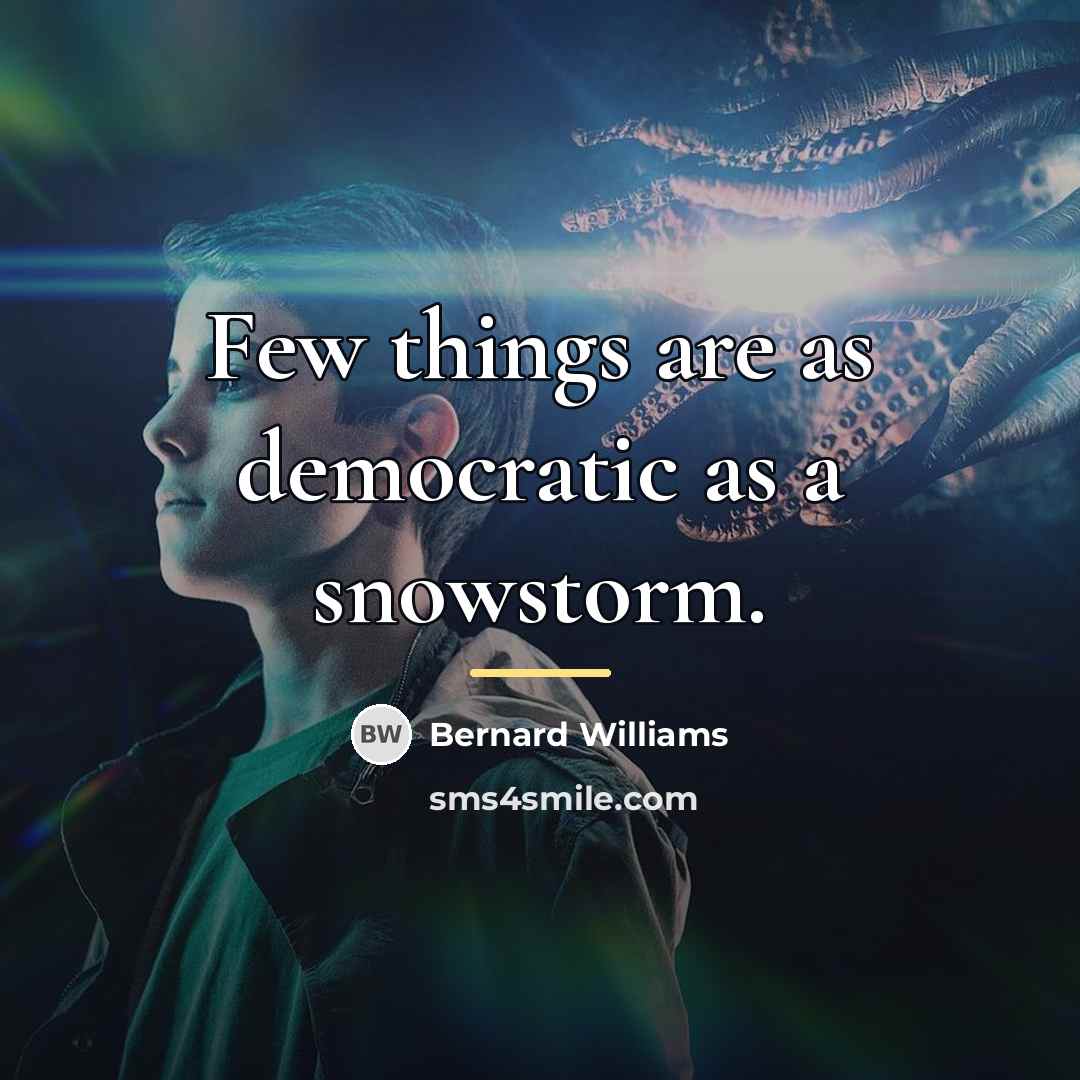 “Few things are as democratic as a snowstorm.…” quote by Bernard Williams