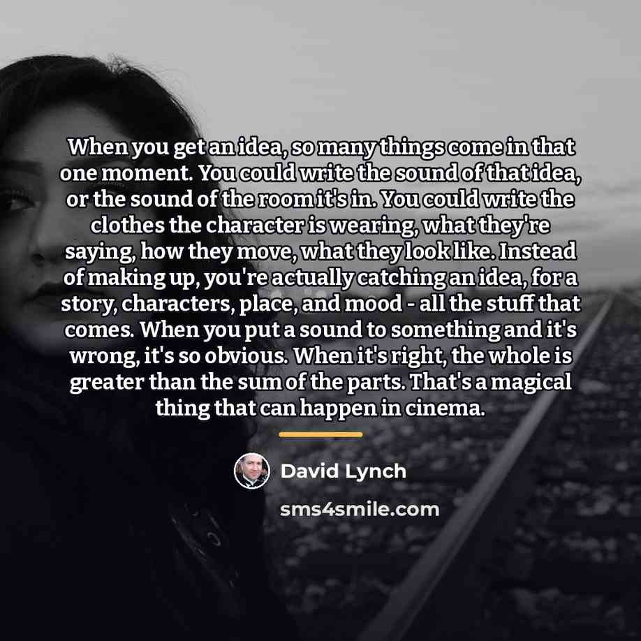 “When you get an idea, so many things come in…” quote by David Lynch