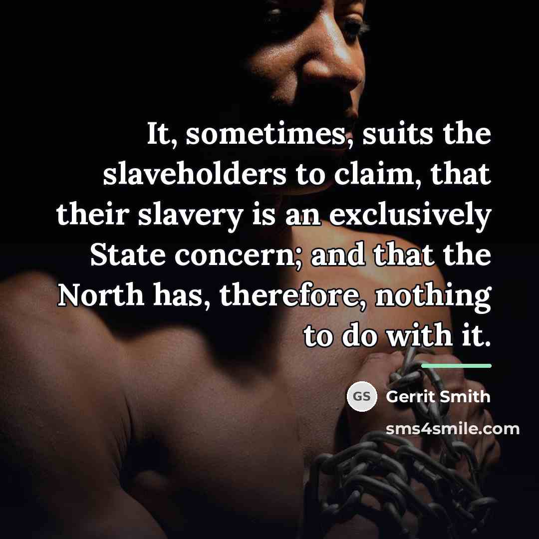 “It, sometimes, suits the slaveholders to claim, that their slavery…” quote by Gerrit Smith