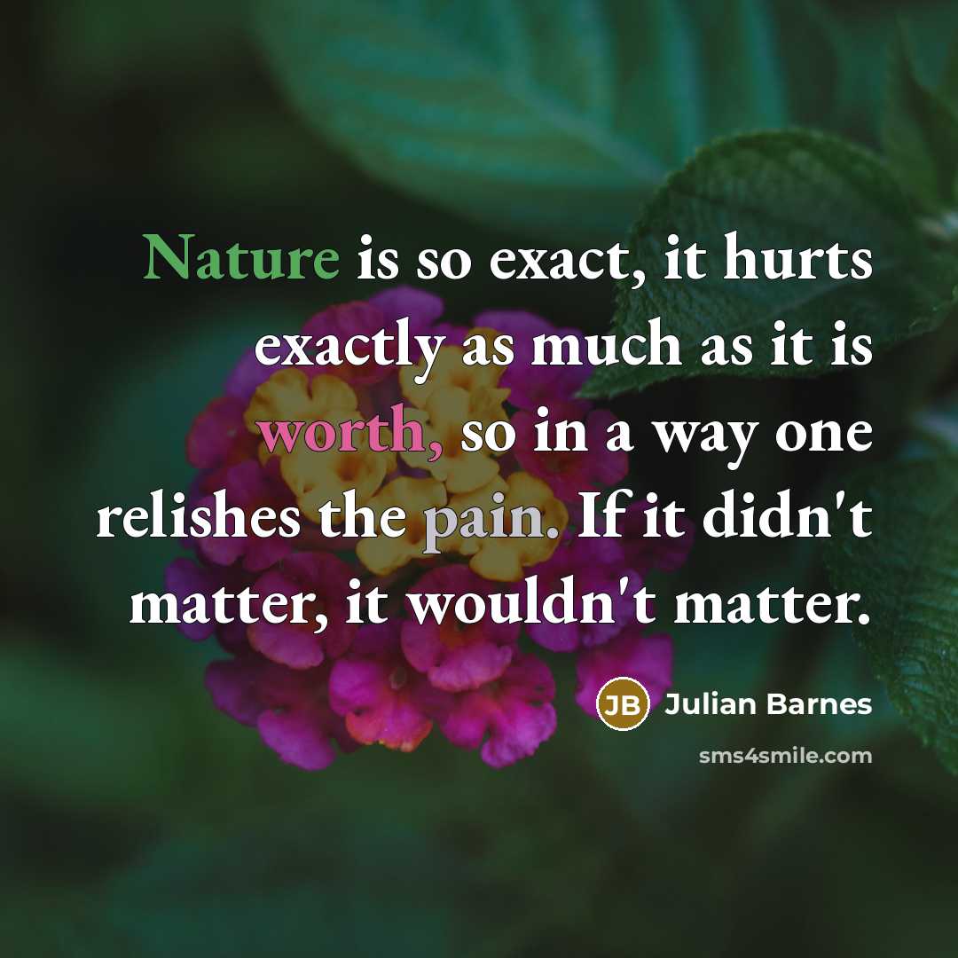 “Nature is so exact, it hurts exactly as much as…” quote by Julian Barnes