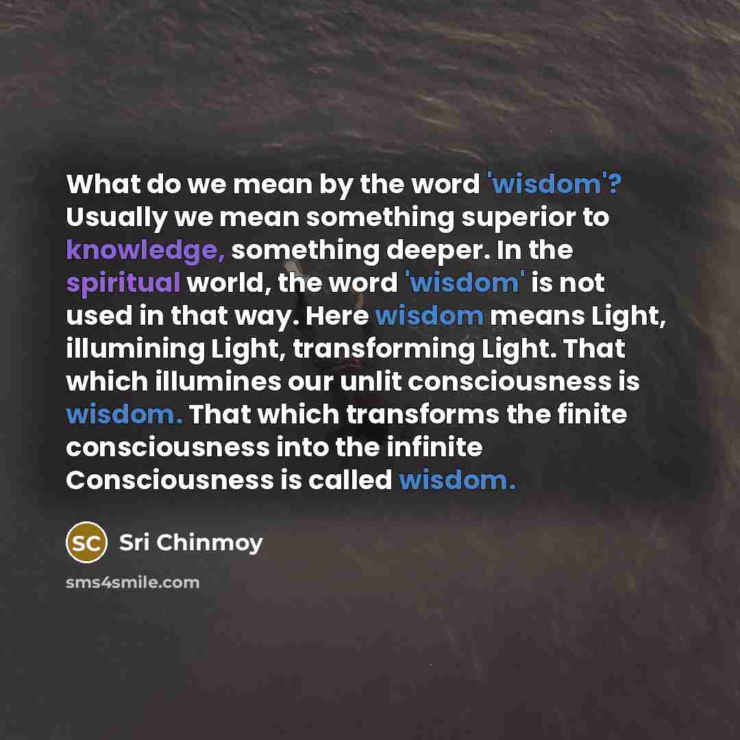 “What do we mean by the word 'wisdom'? Usually we…” quote by Sri Chinmoy