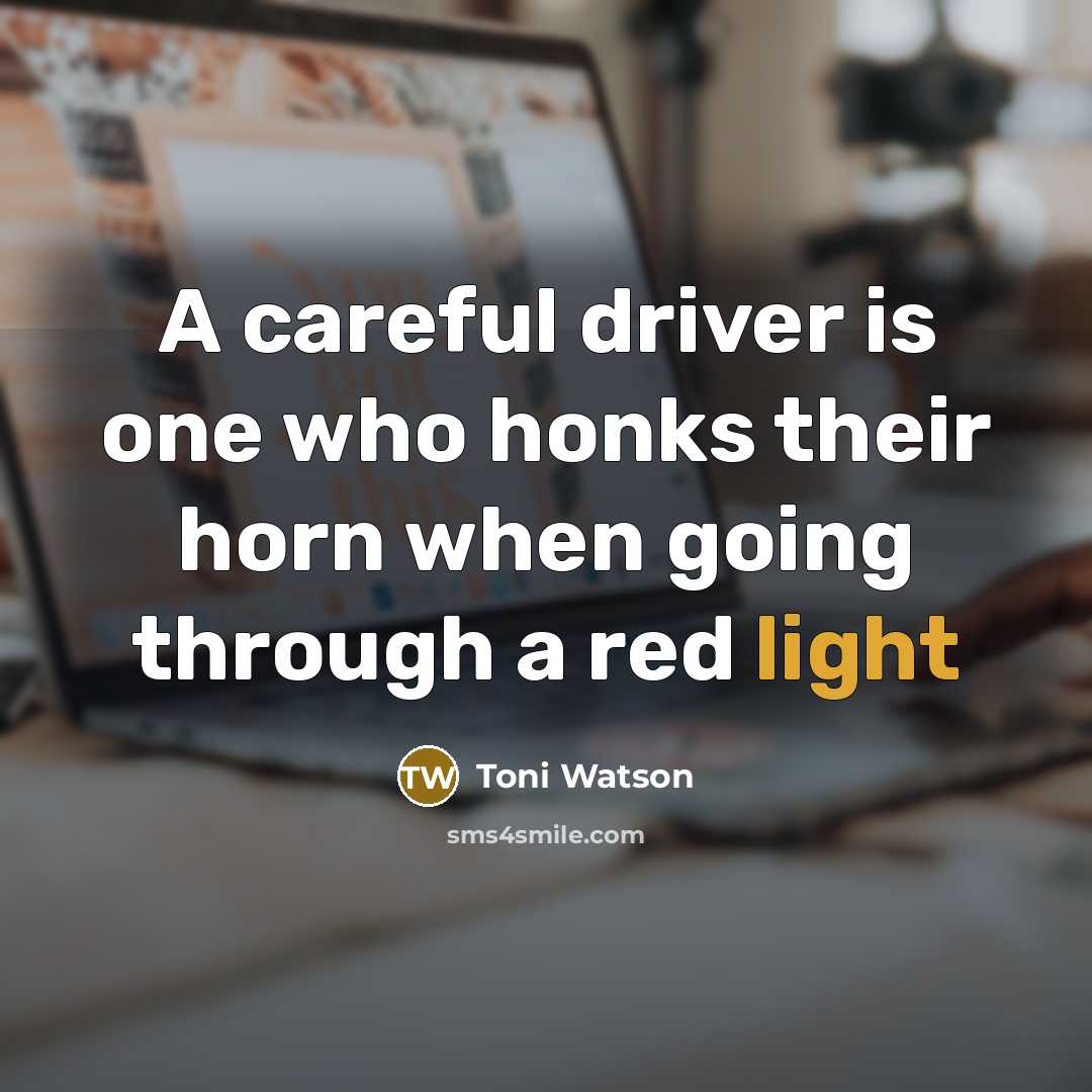 “A careful driver is one who honks their horn when…” quote by Toni Watson