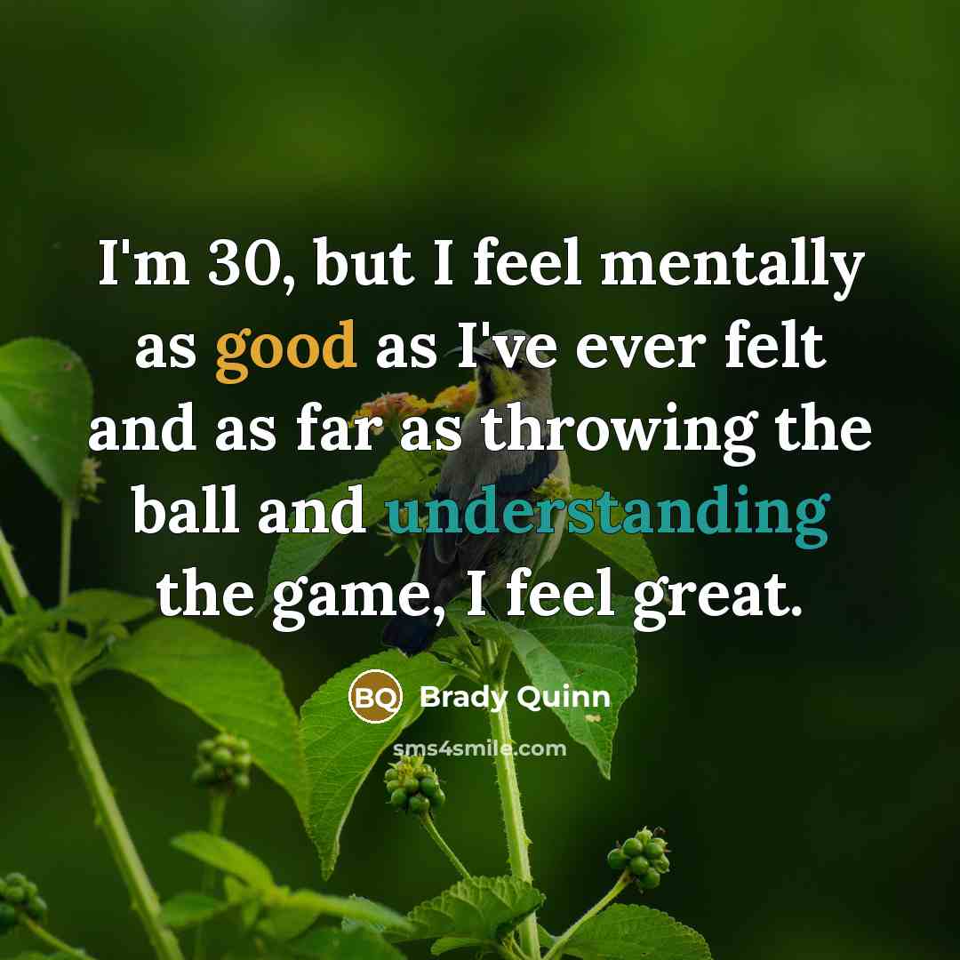 “I'm 30, but I feel mentally as good as I've…” quote by Brady Quinn