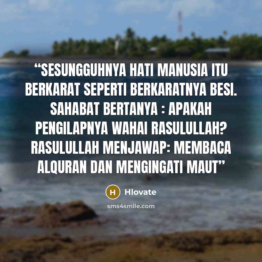 “sesungguhnya hati manusia itu berkarat seperti berkaratnya besi. sahabat bertanya : apakah pengilapnya wahai Rasulullah? Rasulullah menjawap: membaca alQuran dan mengingati maut” quote by Hlovate