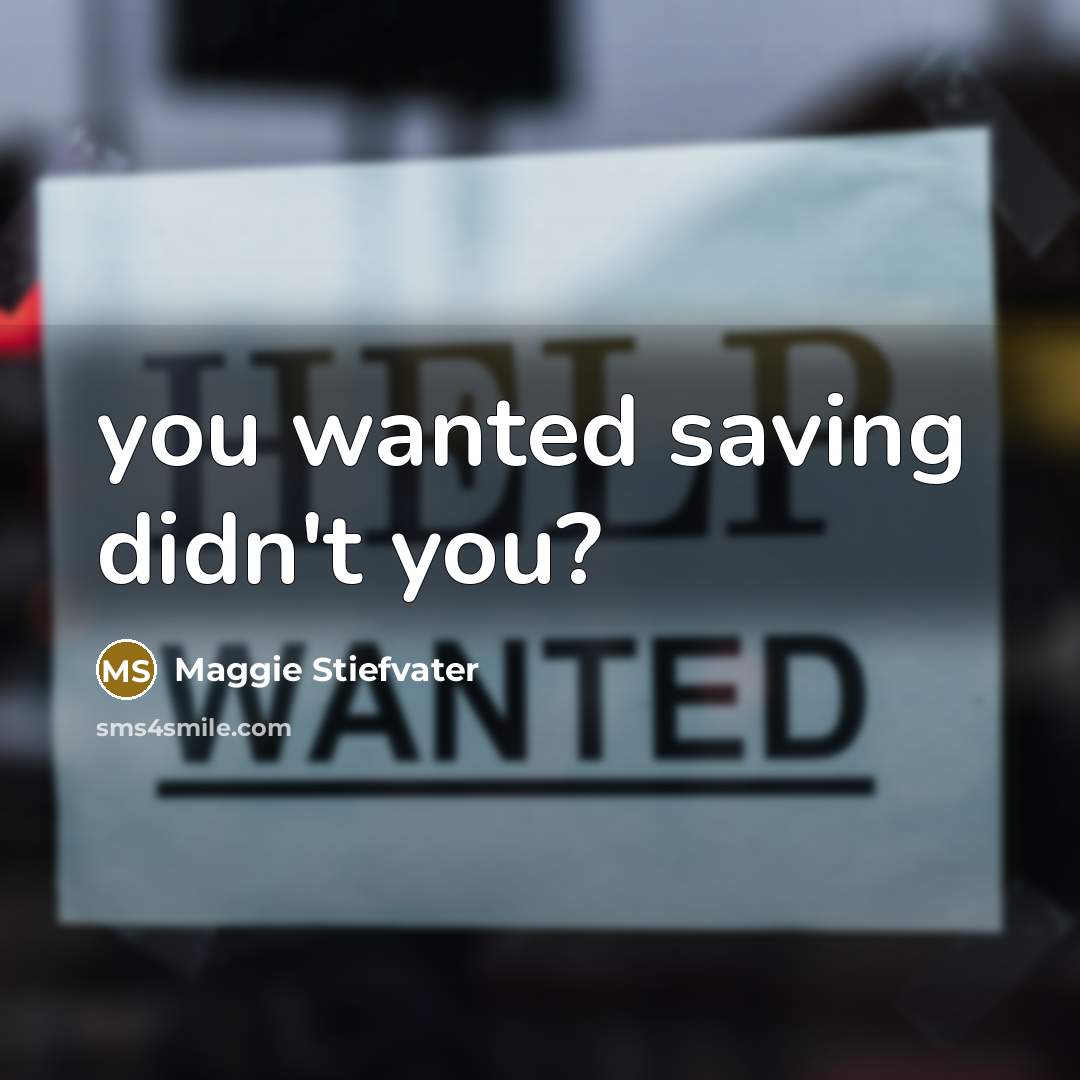 “you wanted saving didn't you?…” quote by Maggie Stiefvater