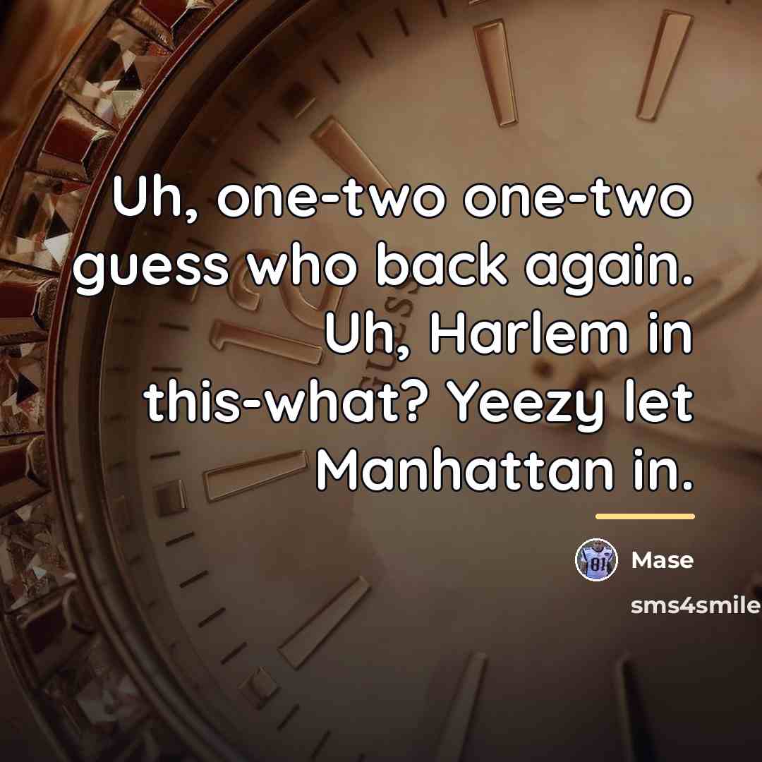 “Uh, one-two one-two guess who back again. Uh, Harlem in…” quote by Mase