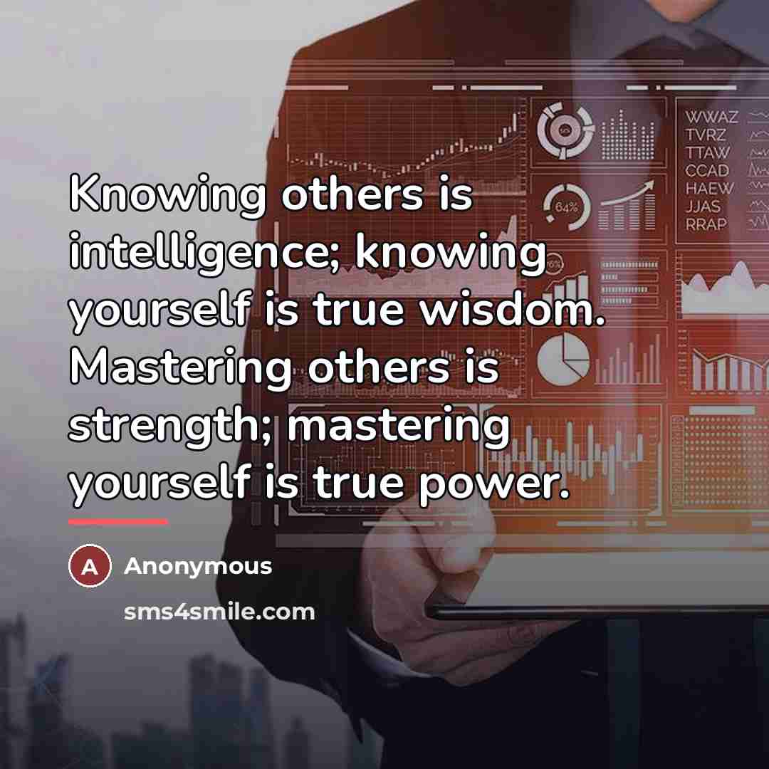 “Knowing others is intelligence; knowing yourself is true wisdom. Mastering…” quote by Anonymous