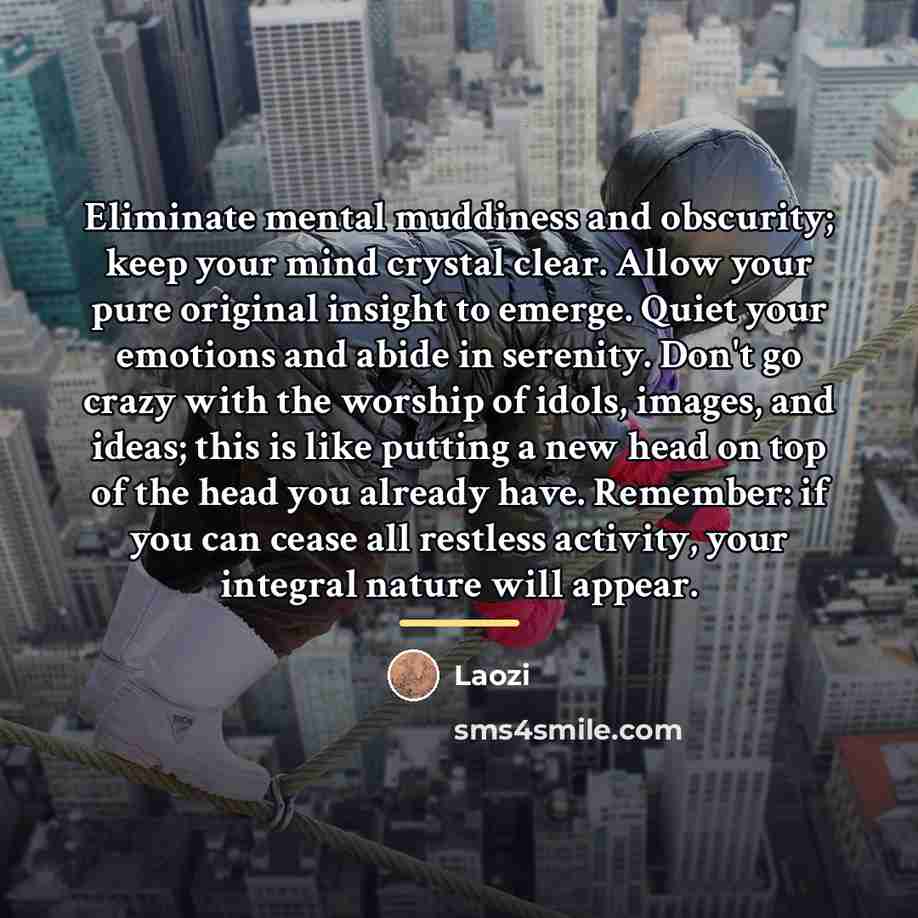 “Eliminate mental muddiness and obscurity; keep your mind crystal clear.…” quote by Laozi