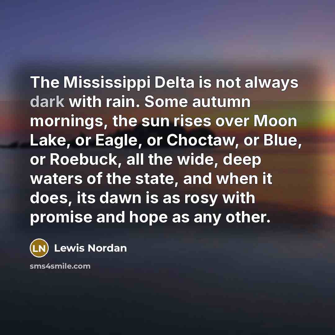 “The Mississippi Delta is not always dark with rain. Some…” quote by Lewis Nordan