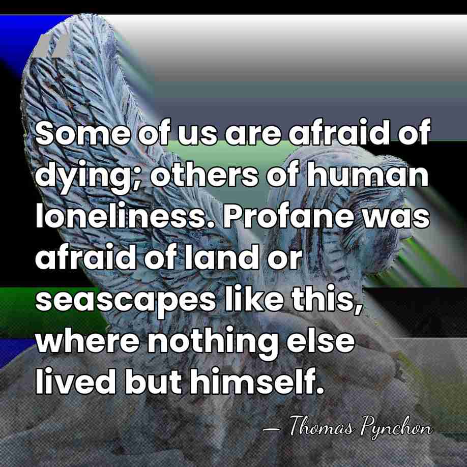 Some of us are afraid of dying; others of human loneliness. Profane&hellip; - Thomas Pynchon