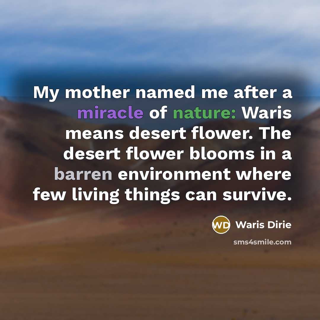 “My mother named me after a miracle of nature: Waris…” quote by Waris Dirie