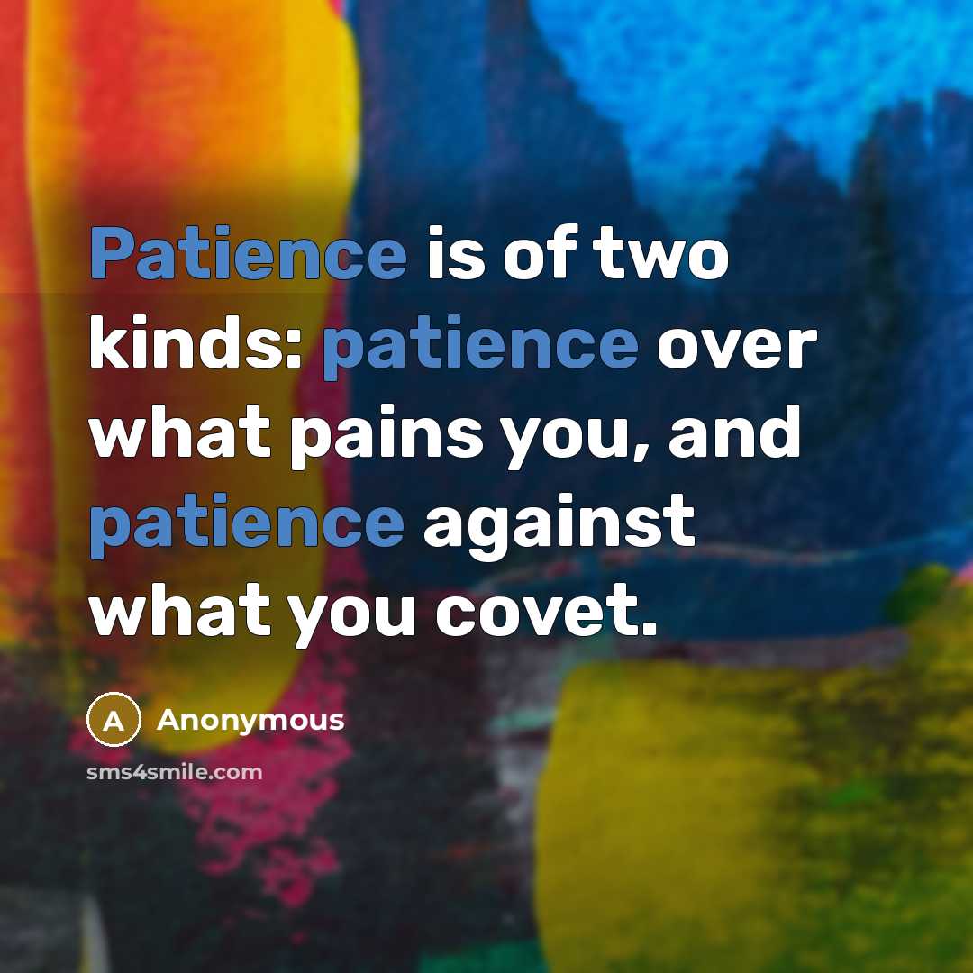 “Patience is of two kinds: patience over what pains you,…” quote by Anonymous
