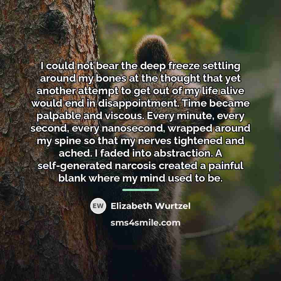 “I could not bear the deep freeze settling around my…” quote by Elizabeth Wurtzel
