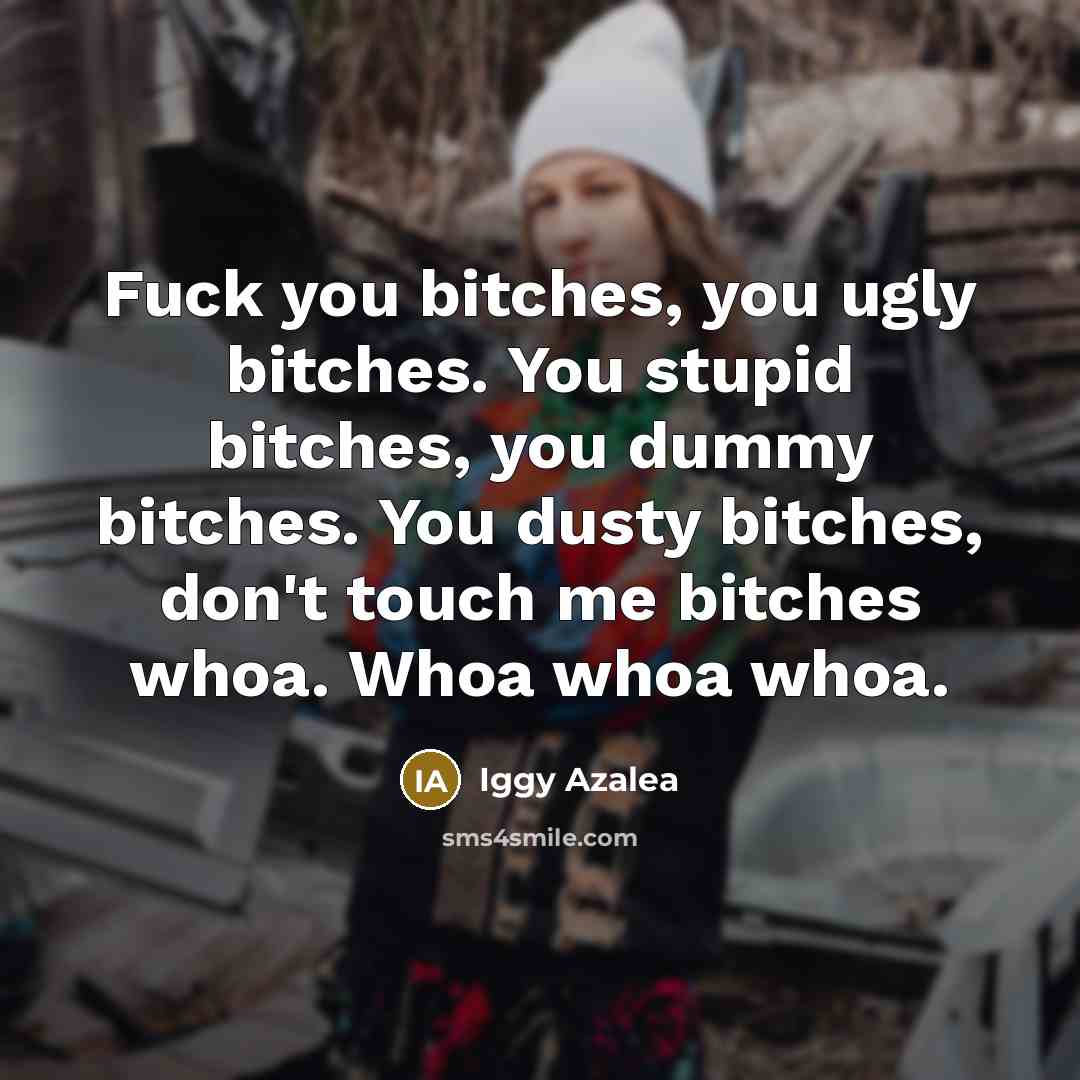 “Fuck you bitches, you ugly bitches. You stupid bitches, you dummy bitches. You dusty bitches, don't touch me bitches whoa. Whoa whoa whoa.” quote by Iggy Azalea