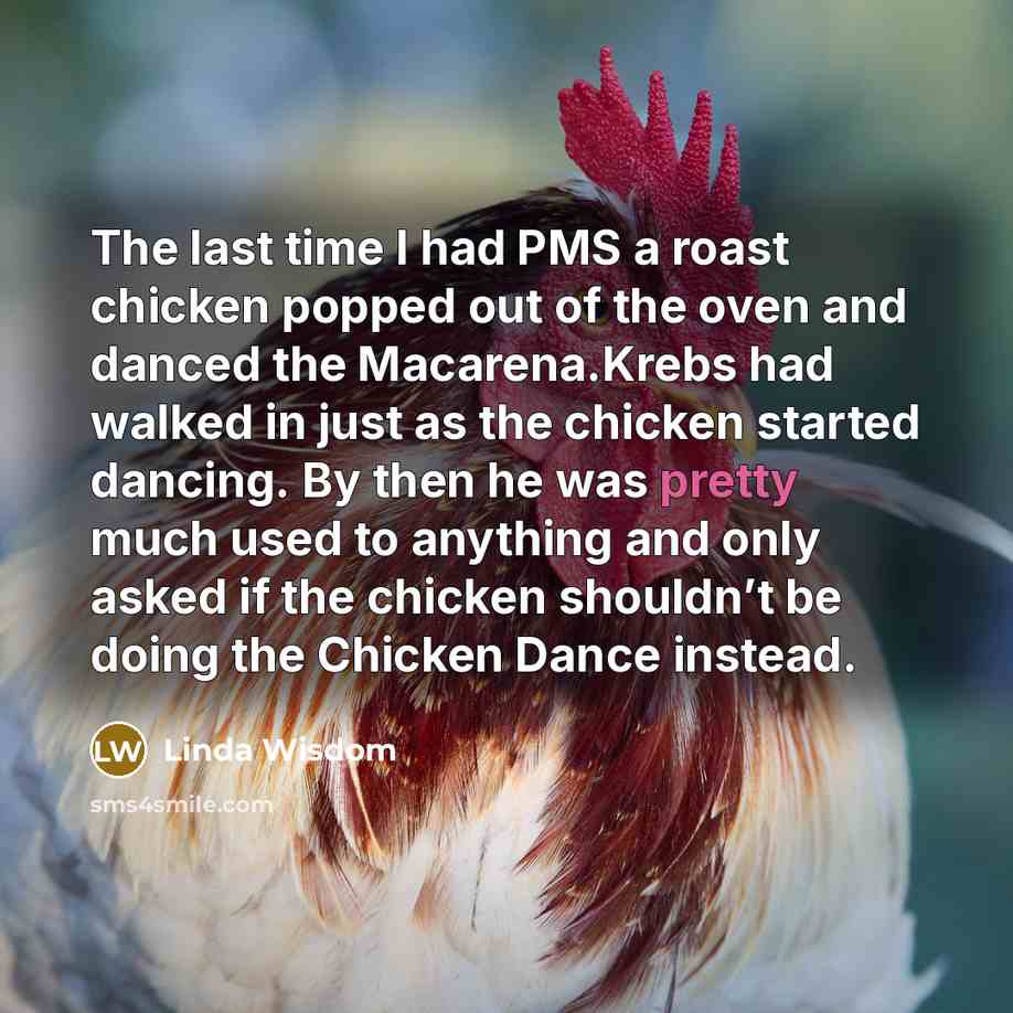“The last time I had PMS a roast chicken popped…” quote by Linda Wisdom