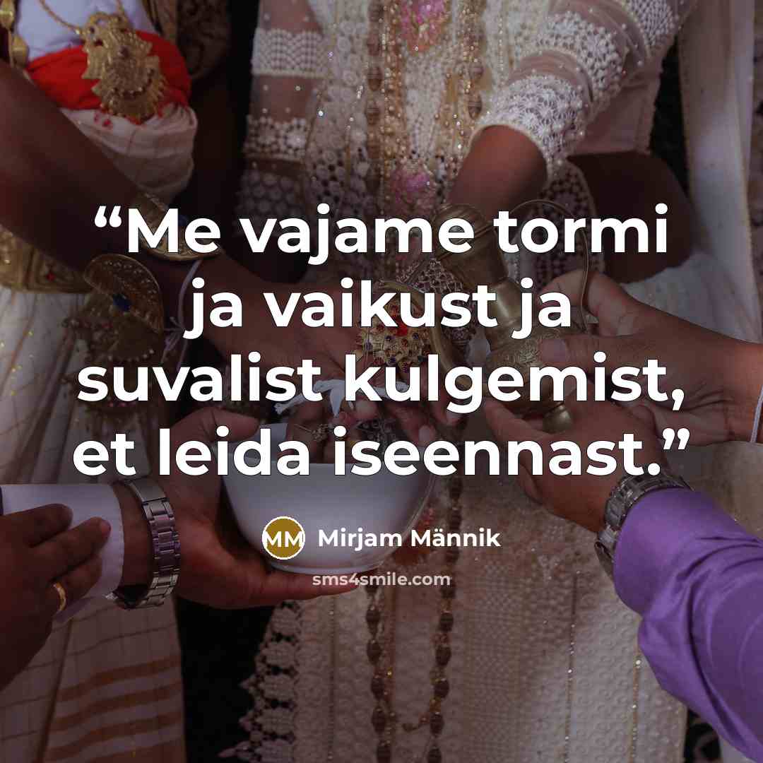 “Me vajame tormi ja vaikust ja suvalist kulgemist, et leida iseennast.” quote by Mirjam Männik