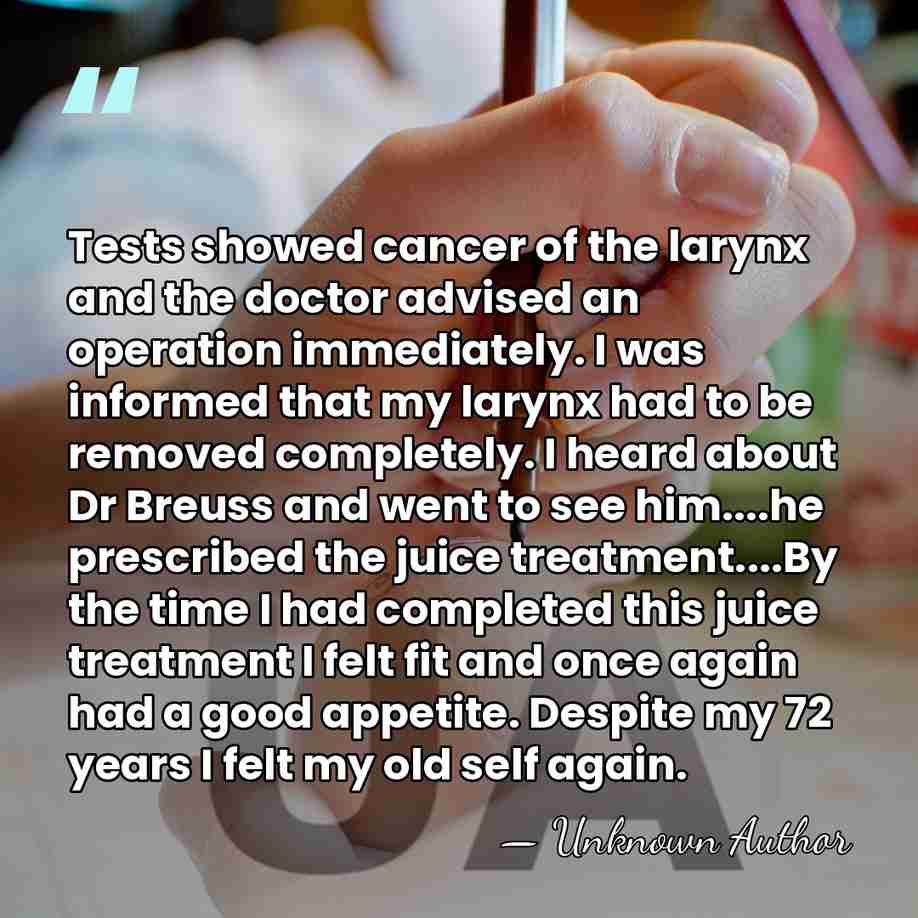 Tests showed cancer of the larynx and the doctor advised an operation&hellip; - Jurgen Neukirch