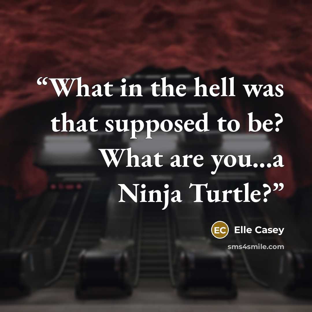 “What in the hell was that supposed to be? What are you...a Ninja Turtle?” quote by Elle Casey