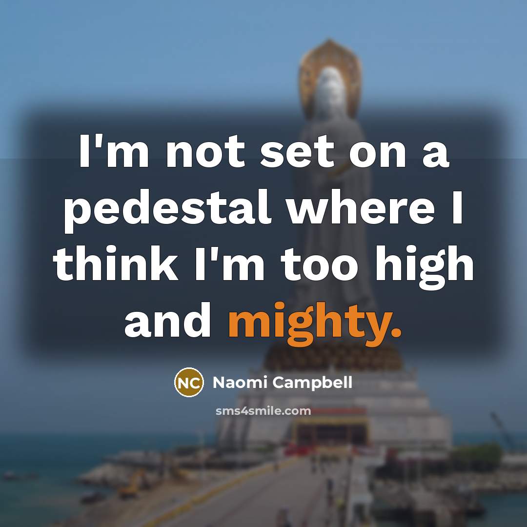 “I'm not set on a pedestal where I think I'm too high and mighty.” quote by Naomi Campbell