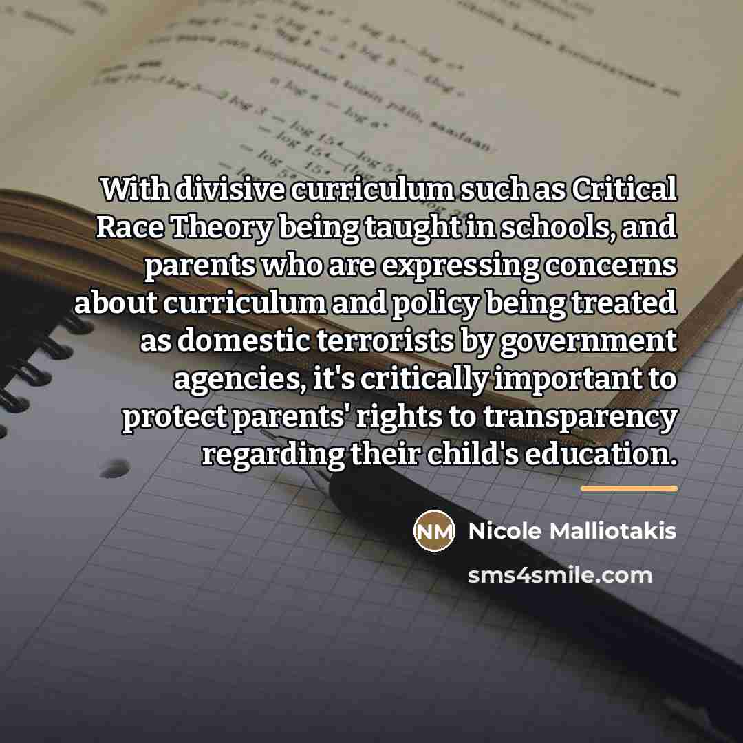 “With divisive curriculum such as Critical Race Theory being taught…” quote by Nicole Malliotakis