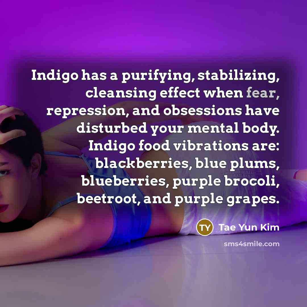 “Indigo has a purifying, stabilizing, cleansing effect when fear, repression,…” quote by Tae Yun Kim