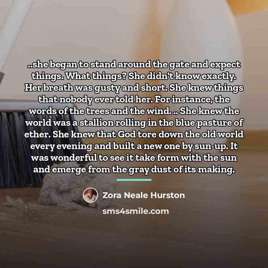 “..she began to stand around the gate and expect things.…” quote by Zora Neale Hurston