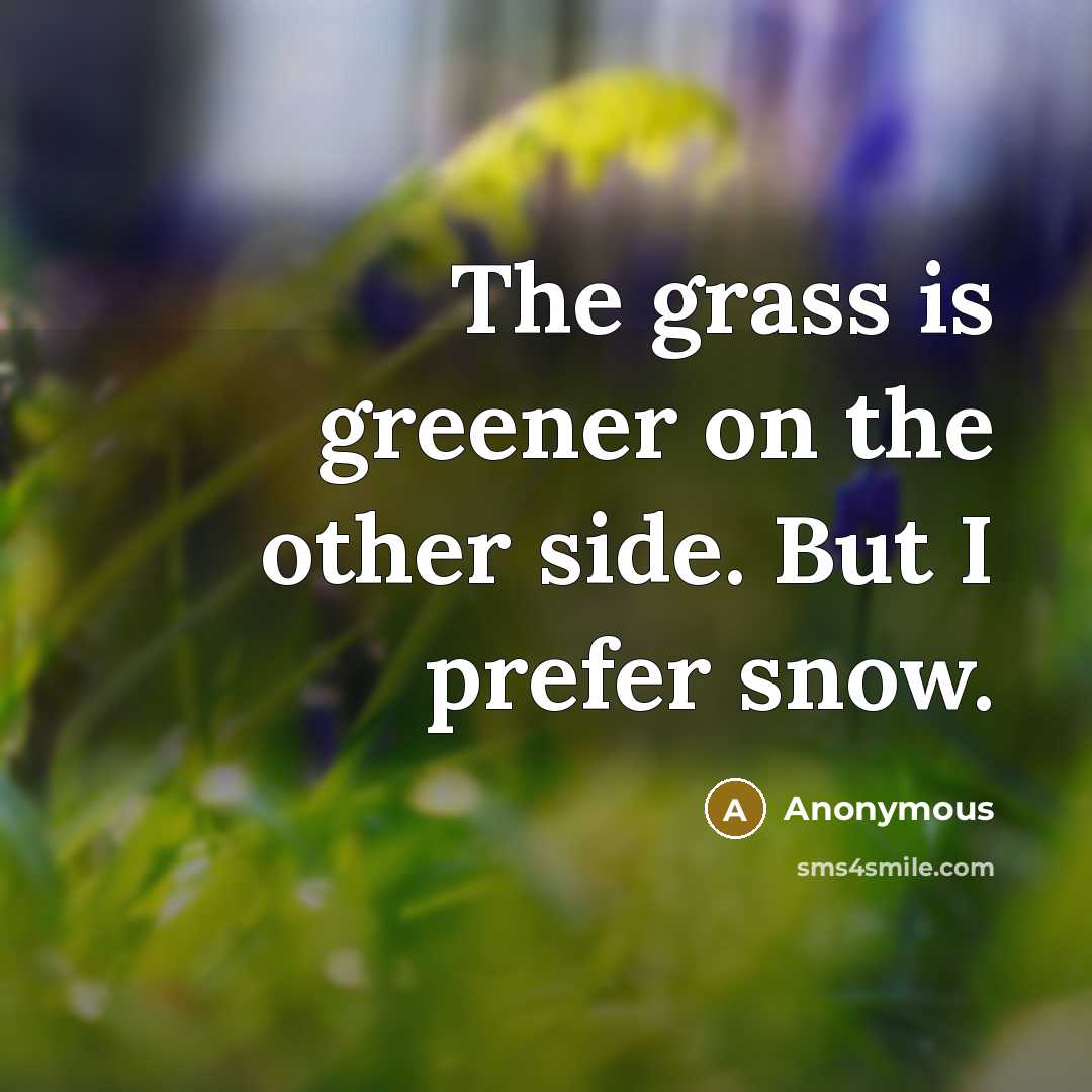 “The grass is greener on the other side. But I prefer snow.” quote by Anonymous