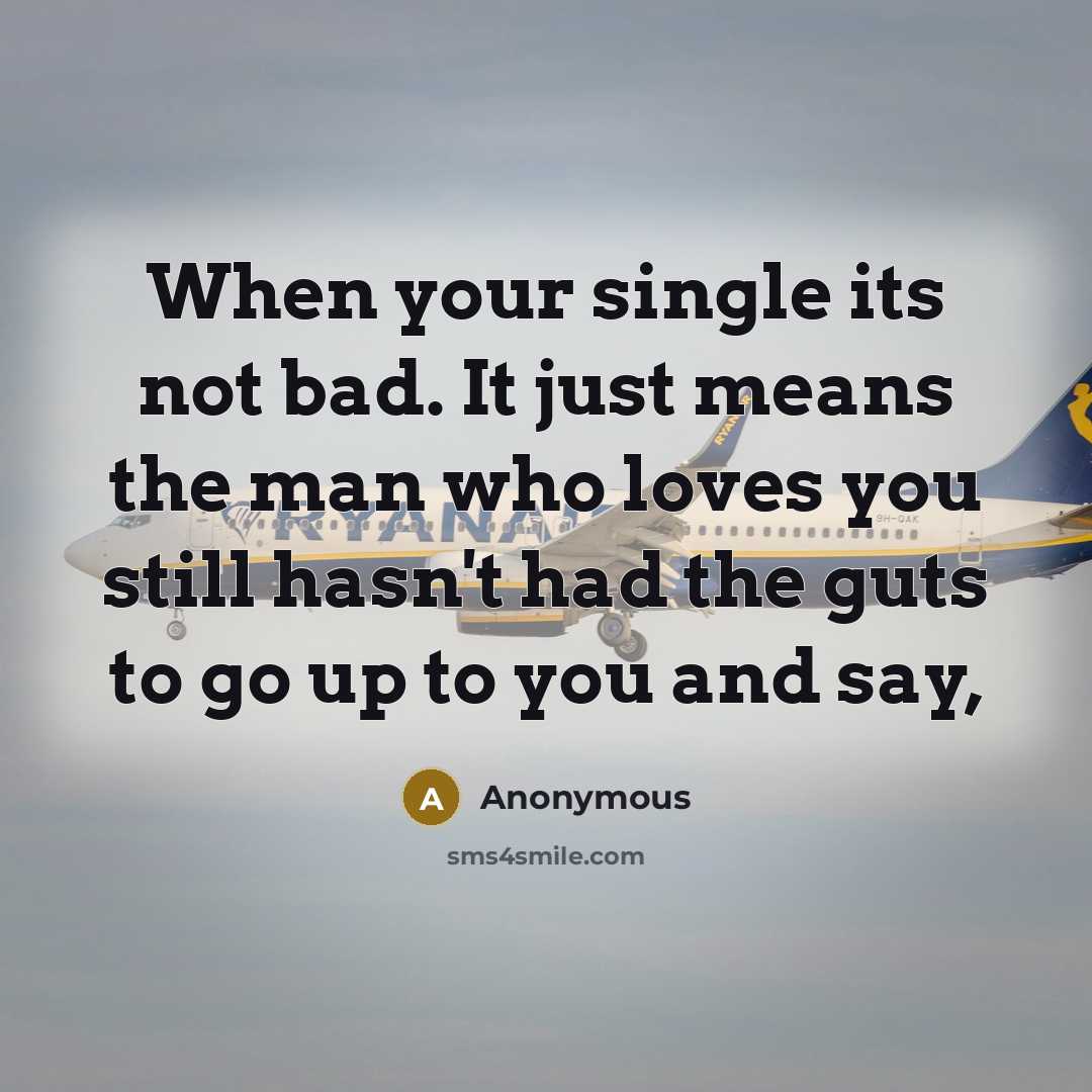 “When your single its not bad. It just means the man who loves you still hasn't had the guts to go up to you and say,” quote by Anonymous