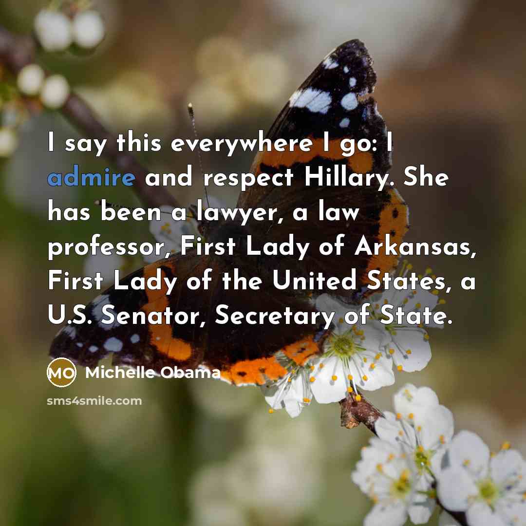 “I say this everywhere I go: I admire and respect…” quote by Michelle Obama