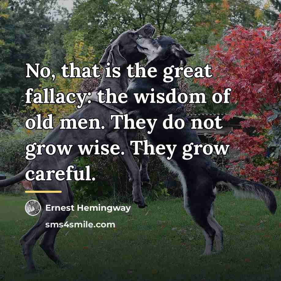 “No, that is the great fallacy: the wisdom of old…” quote by Ernest Hemingway