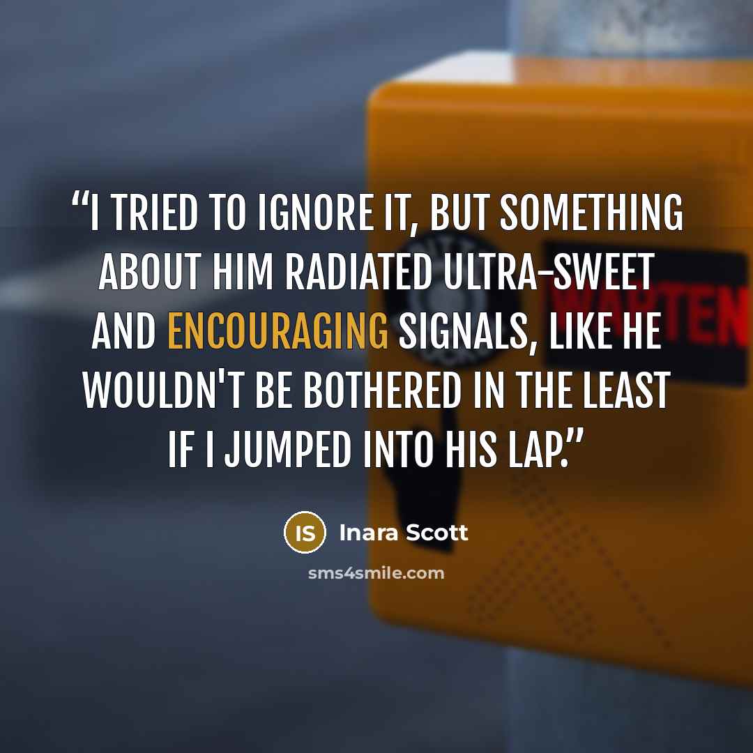 “I tried to ignore it, but something about him radiated ultra-sweet and encouraging signals, like he wouldn't be bothered in the least if I jumped into his lap.” quote by Inara Scott