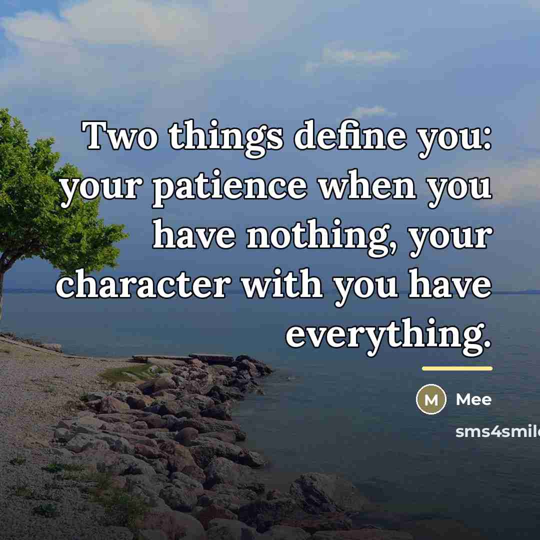 “Two things define you: your patience when you have nothing,…” quote by Mee