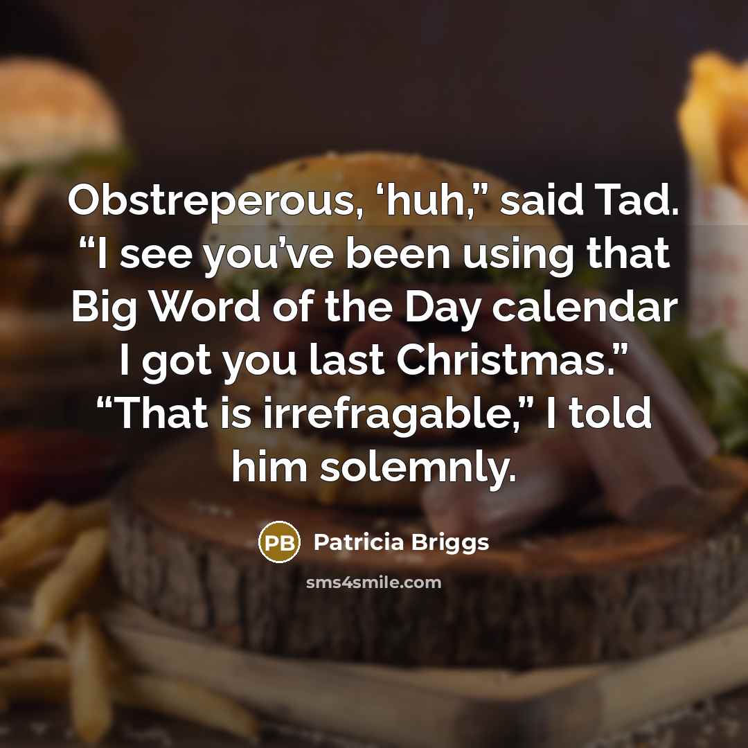 “Obstreperous, ‘huh,” said Tad. “I see you’ve been using that…” quote by Patricia Briggs