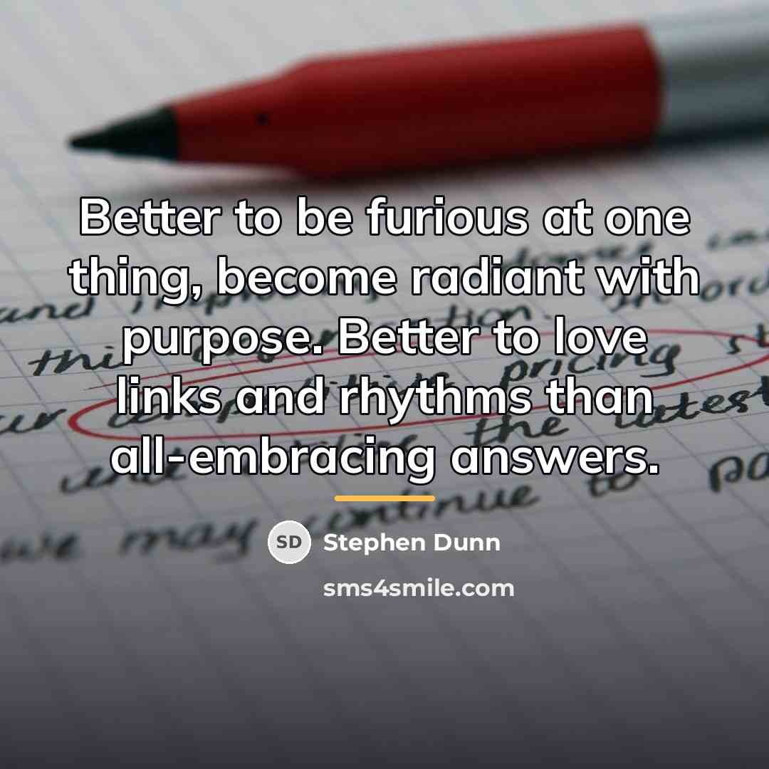 “Better to be furious at one thing, become radiant with…” quote by Stephen Dunn