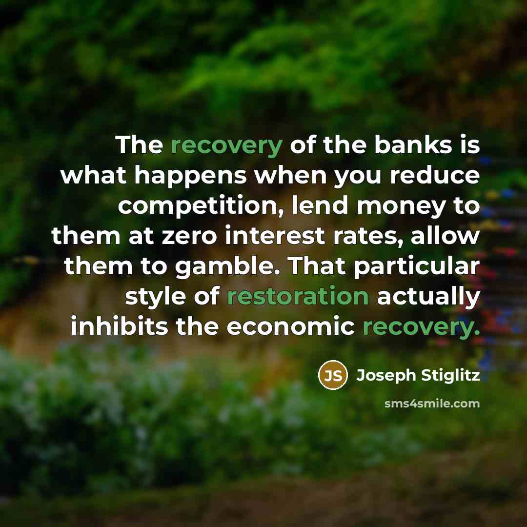 “The recovery of the banks is what happens when you…” quote by Joseph Stiglitz