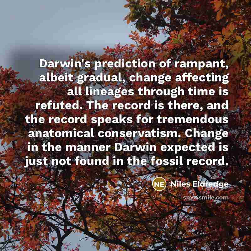 “Darwin's prediction of rampant, albeit gradual, change affecting all lineages…” quote by Niles Eldredge