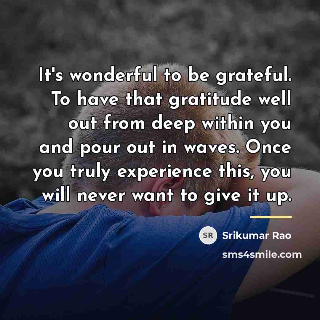 “It's wonderful to be grateful. To have that gratitude well…” quote by Srikumar Rao