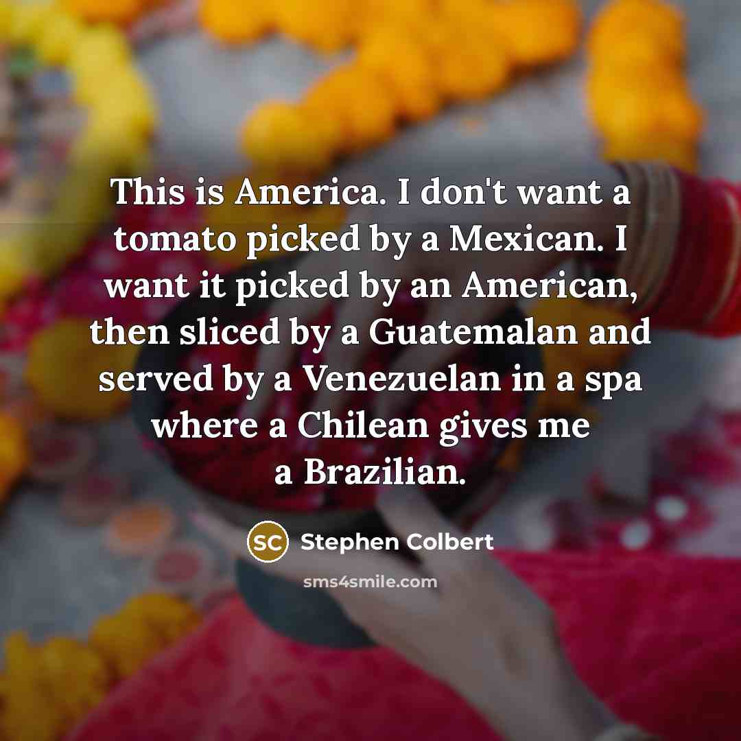 “This is America. I don't want a tomato picked by…” quote by Stephen Colbert