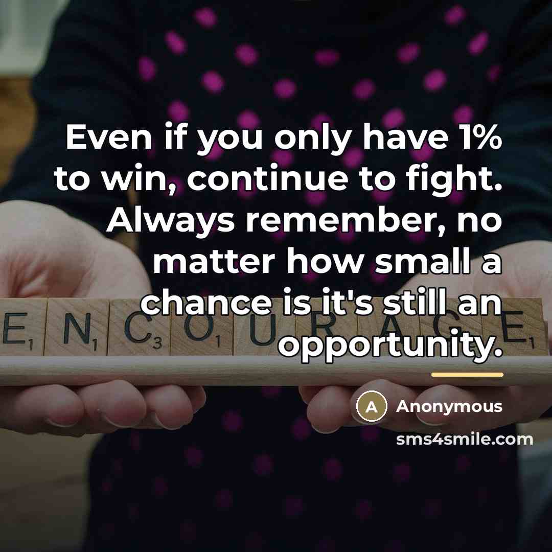 “Even if you only have 1% to win, continue to…” quote by Anonymous