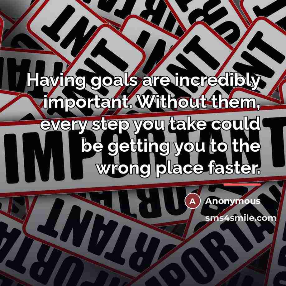 “Having goals are incredibly important. Without them, every step you…” quote by Anonymous