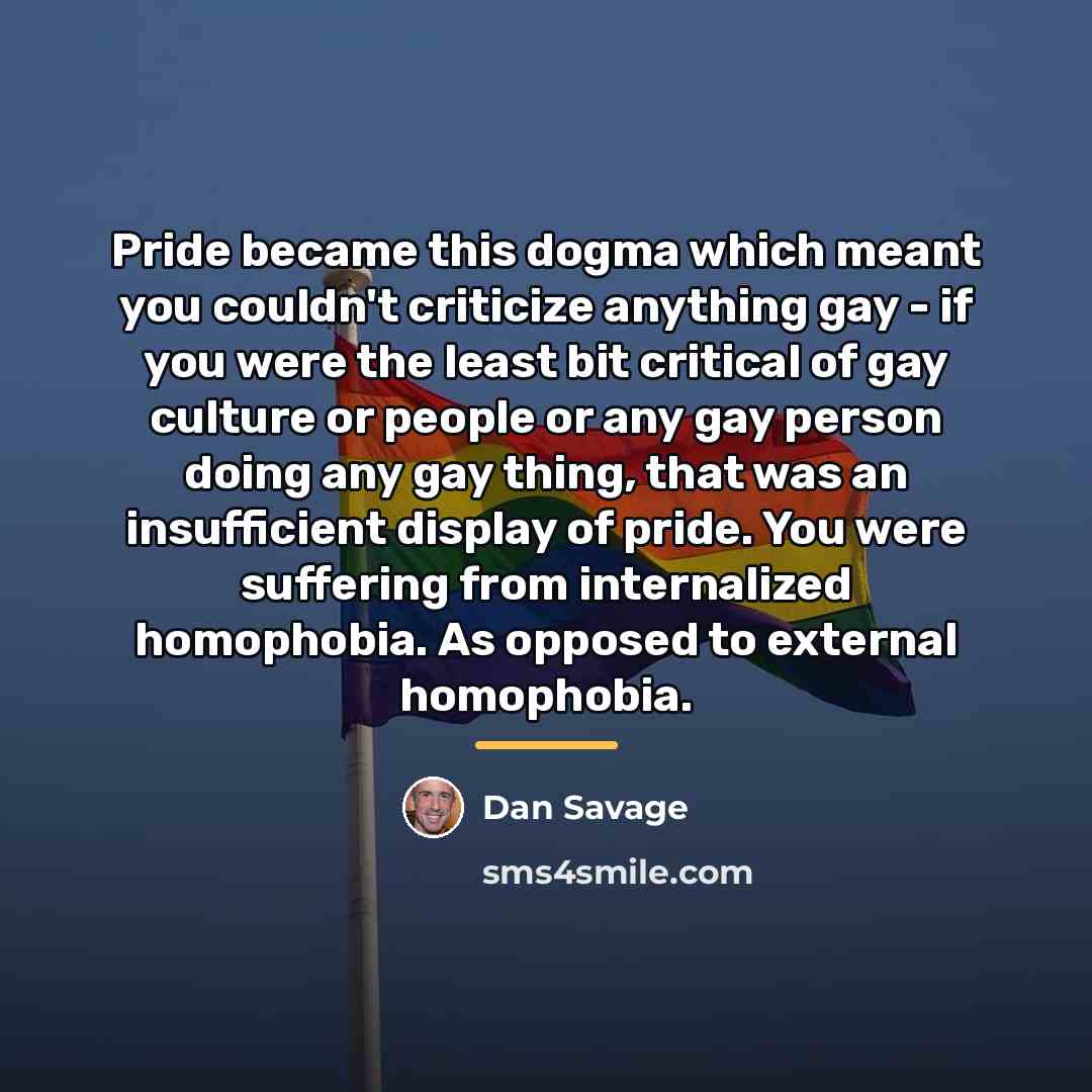 “Pride became this dogma which meant you couldn't criticize anything…” quote by Dan Savage