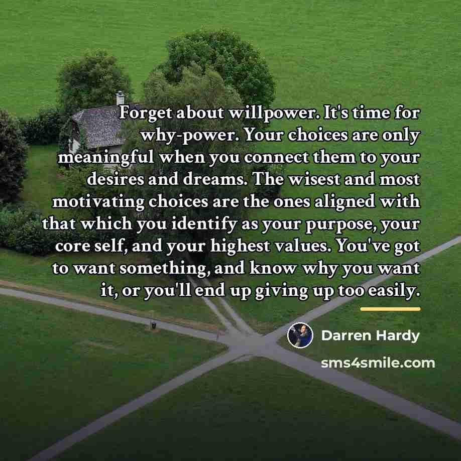 “Forget about willpower. It's time for why-power. Your choices are…” quote by Darren Hardy