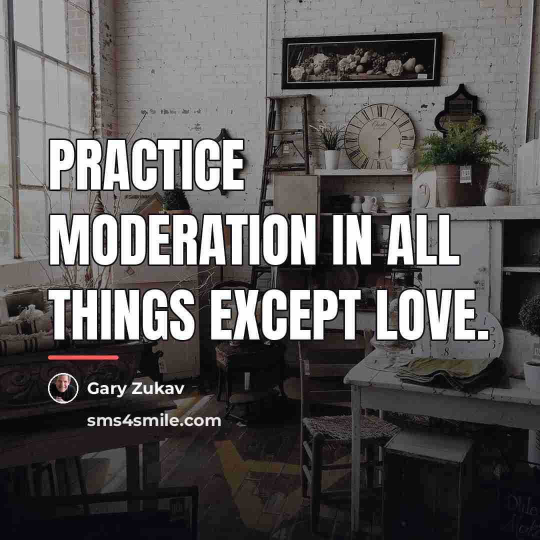 “Practice moderation in all things except love.…” quote by Gary Zukav