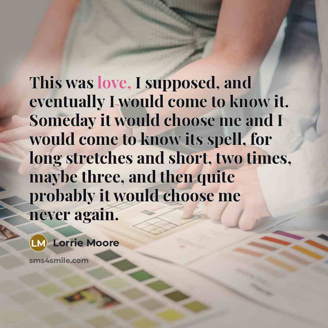 “This was love, I supposed, and eventually I would come…” quote by Lorrie Moore