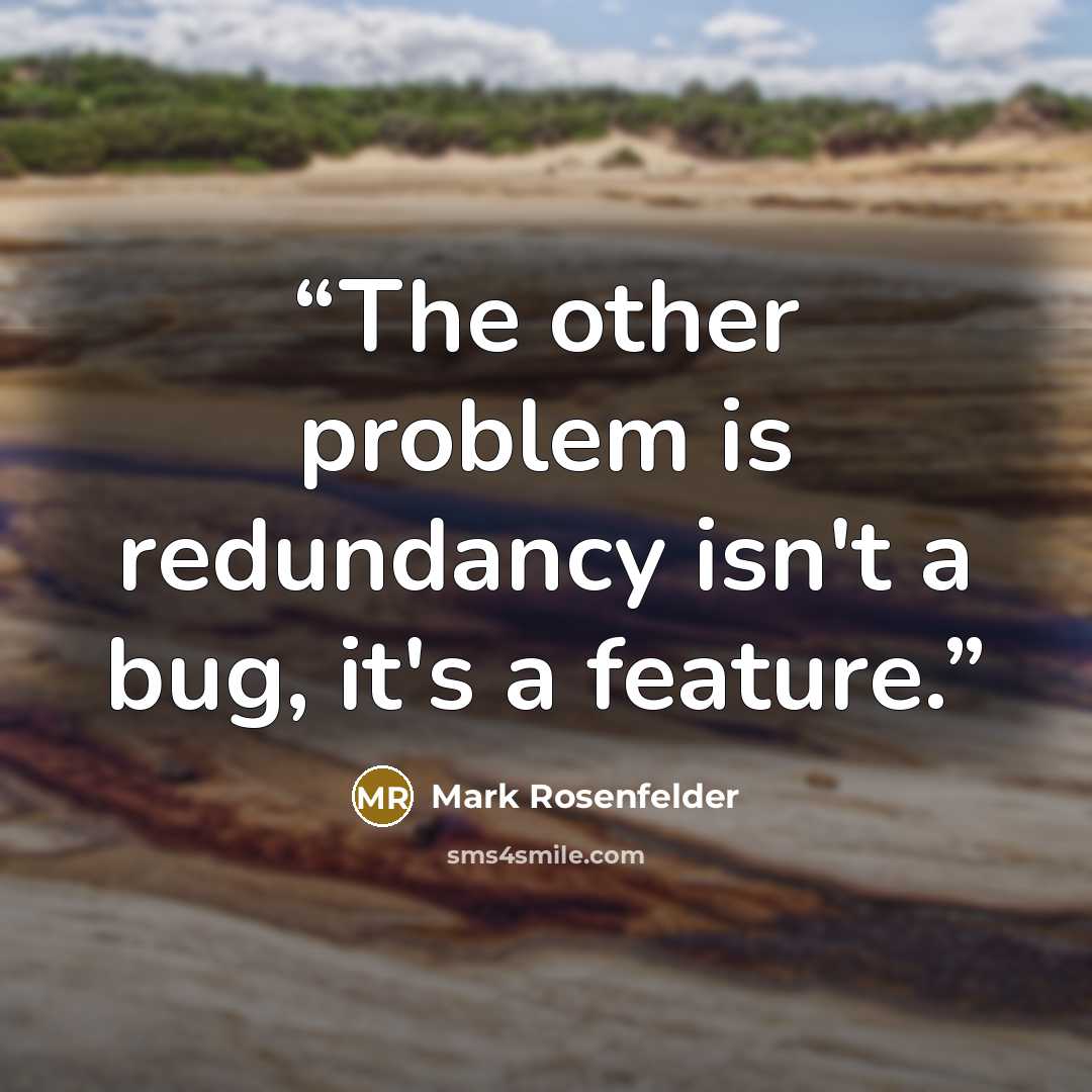 “The other problem is redundancy isn't a bug, it's a feature.” quote by Mark Rosenfelder